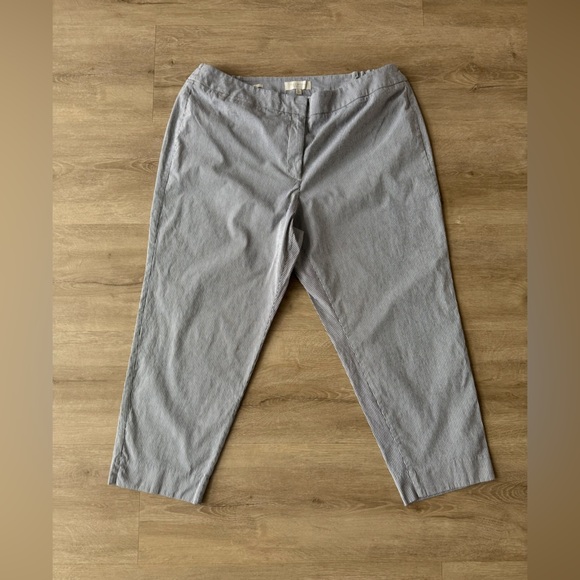 Talbots Woman Heritage Pant Womens 18W Blue White Stripe Cropped Straight Leg - Picture 1 of 8